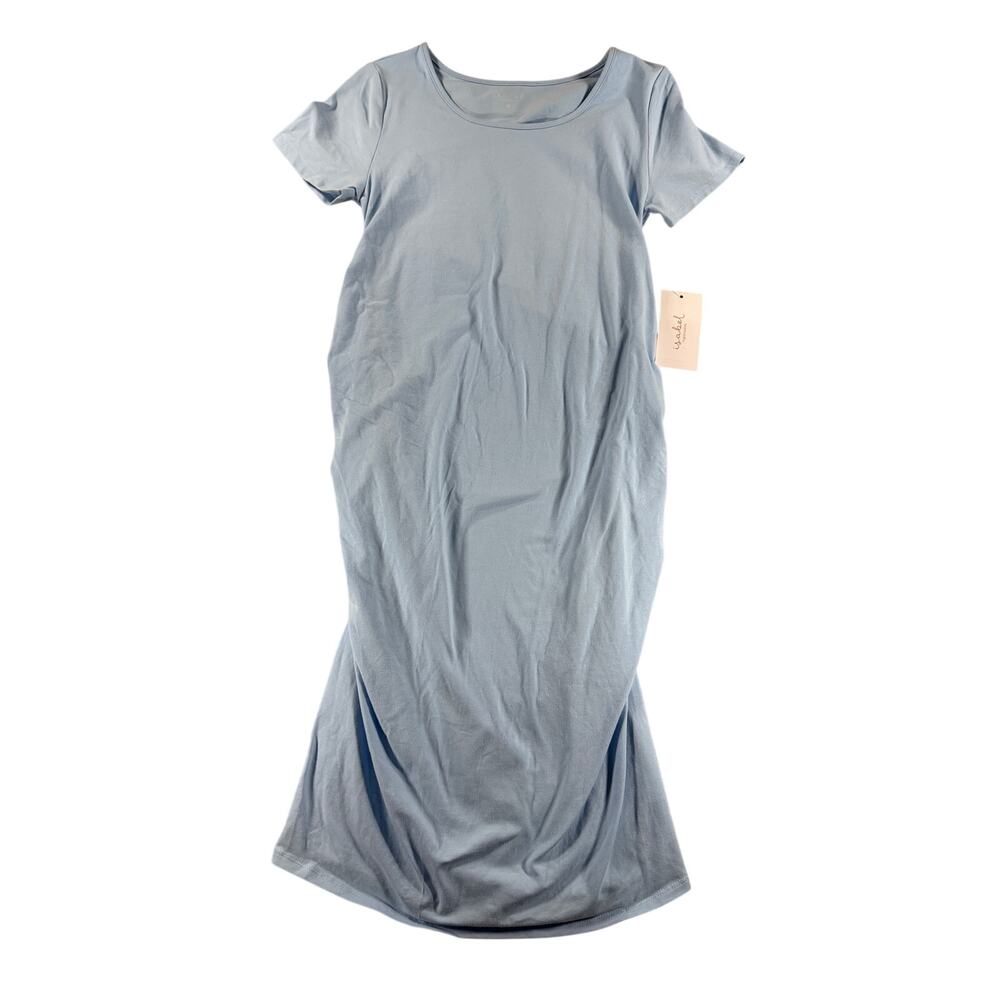 Isabel Maternity Light Blue Short Sleeve Essential T-Shirt Dress - Small - NWT